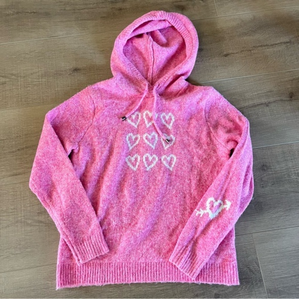 Cupcakes & Cashmere Small Pink Love Hoodie Sweater Valentine Super Soft Hearts